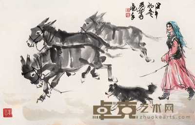 黄胄 1978年作 赶驴图 立轴 44×68cm